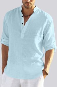 Men Stylish Cotton Linen Full Sleeves Regular Fit Short Kurta Shirt