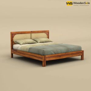 Wooden Sole Caning Bed (King Size, Honey Finish)