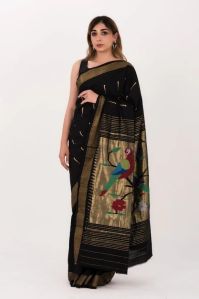 Black Paithani Cotton Saree