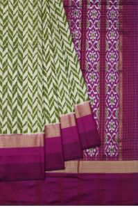 Green Ikat Silk Saree With and Gold Zari Checks