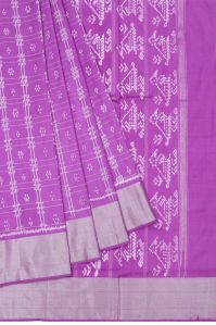 Lavender Ikat Women Silk Saree With Silver Zari and Chevron Pattern