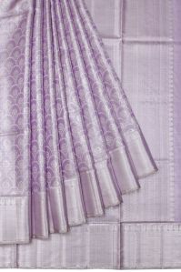 Lavender Kanchipuram Women Silk Saree With Silver Zari Border