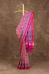 Pink And Orange Dual Tone Navarathan Bhat Patan Patola Saree