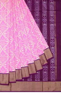Pink Ikat Women Silk Saree With Pink Blouse