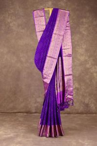 Violet Bandhani Women Silk Saree With Kanchipuram Border