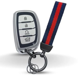 Hyundai TPU (Artificial) Leather Key Cover and Keychain (Type 7)