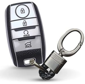 Kia TPU (Artificial) Leather Key Cover With Keychain (Type 4)