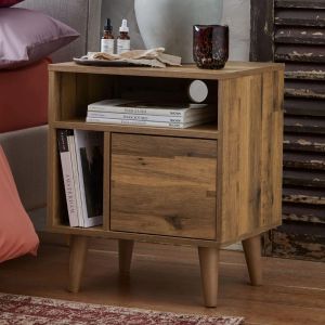 Multi Compartment Wooden Bedside Table