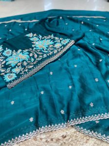 Embroidered Border With Booti Rangoli Silk Saree