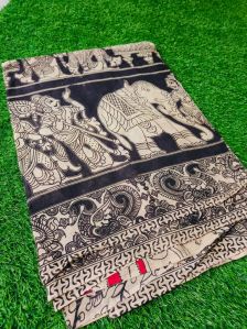 Unstitched Printed Kalamkari Summer Special Cotton Saree Casual Wear