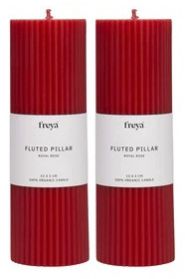 Set Of 2 Fluted Pillar Candles - Royal Rose (Red) - Short