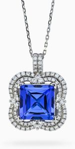 Intense Blue Princess Shaped 3.77 Carats Women Tanzanite Pendant