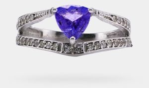 Intense Violet Trilliant Shaped 0.75 Carats  Women Tanzanite Ring