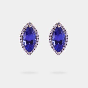 Violet Marquise Shaped 8.68 Carats Women Tanzanite Studs Earrings With Diamond