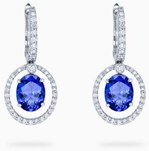 Vivid Blue Oval Shaped 5.87 Carats Women Tanzanite Dangling Earrings