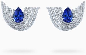 Vivid Blue Pear Shaped 4.13 Carats Women Tanzanite Studs Earrings
