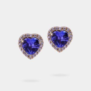 Vivid Violet Heart Shaped 3.50 Carats Women Tanzanite Studs Earrings