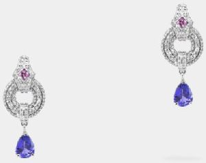 Vivid  Violet Pear Shaped Tanzanite 2.12 Carats Women Earrings