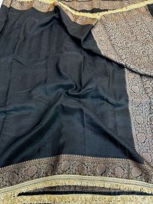 BLACK MYSORE SILK DESIGNER LACE BANARASI SAREE