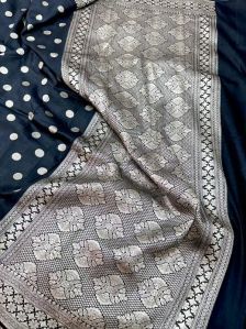 BLACK POLKA DOTS MUNGA SILK BANARASI SAREE