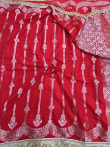 BRIDAL RED CHINIYA SILK HEAVY LACE ATTACHED BANARASI SAREE