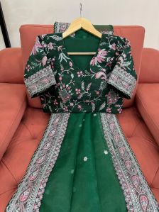 DARK GREEN ORGANZA SILK GOTA LACE DESIGNER SAREE