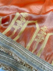 FANTA ORANGE TISSUE SILK HEAVY LACE BANARASI SAREE