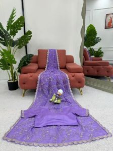 LAVENDER SOFTSILK HANDWORK DESIGNER SAREE