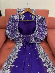 LIGHT PURPLE SHIMMERY GEORGETTE DESIGNER SAREE