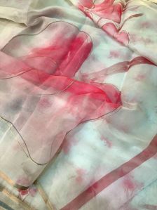 White Georgette Silk Pink Floral Digital Print Saree