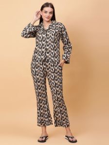 Leopard Print Rayon Two-Piece Night Suit