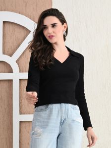 Women Casual Regular Sleeves Solid Black,top