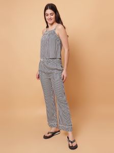 Women Striped Rayon Night Suit
