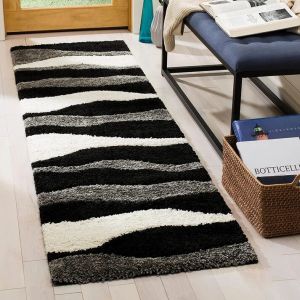 Black And Grey Microfiber Multi Waves Design Runner Carpet in Different Sizes