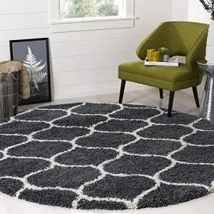 Black with Ivory Moroccan Premium Design Extra Soft Round Shaggy Rug