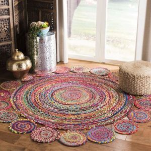 Chindi Jute Round Tikki Area Rug Multi Pal Size