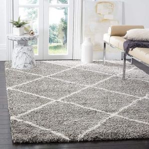 Diamond Cross Super Soft Microfiber Silk Touch Rugs Grey with Ivory Living Area Rug