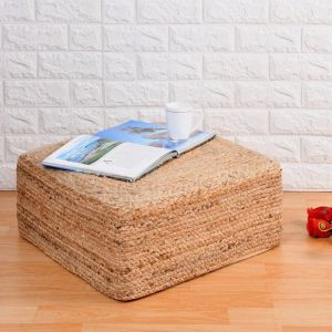 Cotton Hand Braided Jute Square Pouf Multi Pal Size