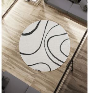 Ivory with Black Line Extra Soft Microfiber Round Carpet.