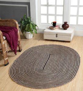 Jute with Black Cotton Oval Collection Classic Hand Woven Area Rug.