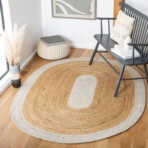 Natural White Jute Oval Braided Living Area Rug