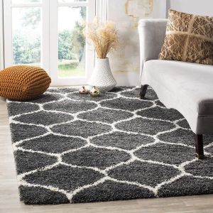 Micro Moroccan Lattice Carpet in Dark Grey And Ivory.