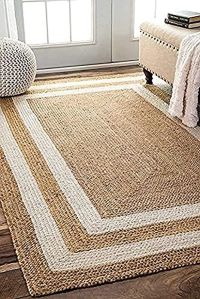 Natural Bleached Double Border Jute Handmade Braided Area Rugs