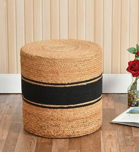 Natural with Black Jute Pouf