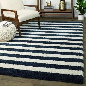 Navy Blue Ivory Soft Microfiber Premium Modern Carpet
