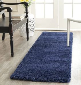 Navy Blue Plain Premium Shaggy Bedside Runner Rug