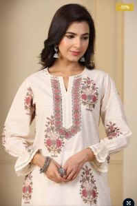 Firdous Zohra Block Women Printed Straight Cotton Kurta