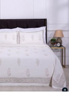 Jeevika Hand Block Printed Beige Cotton Bedcover