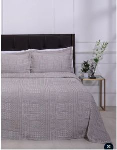 Kantha Stitch Beige Cotton Bedcover
