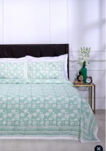 Poonam Bagh Block Printed Cotton Quilted Turquoise Bedcover